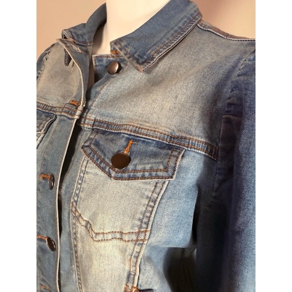 Vetinee Jacket Womens Cropped Blue Denim 3/4 Sleeve Puff Distressed Faded - Picture 6 of 16